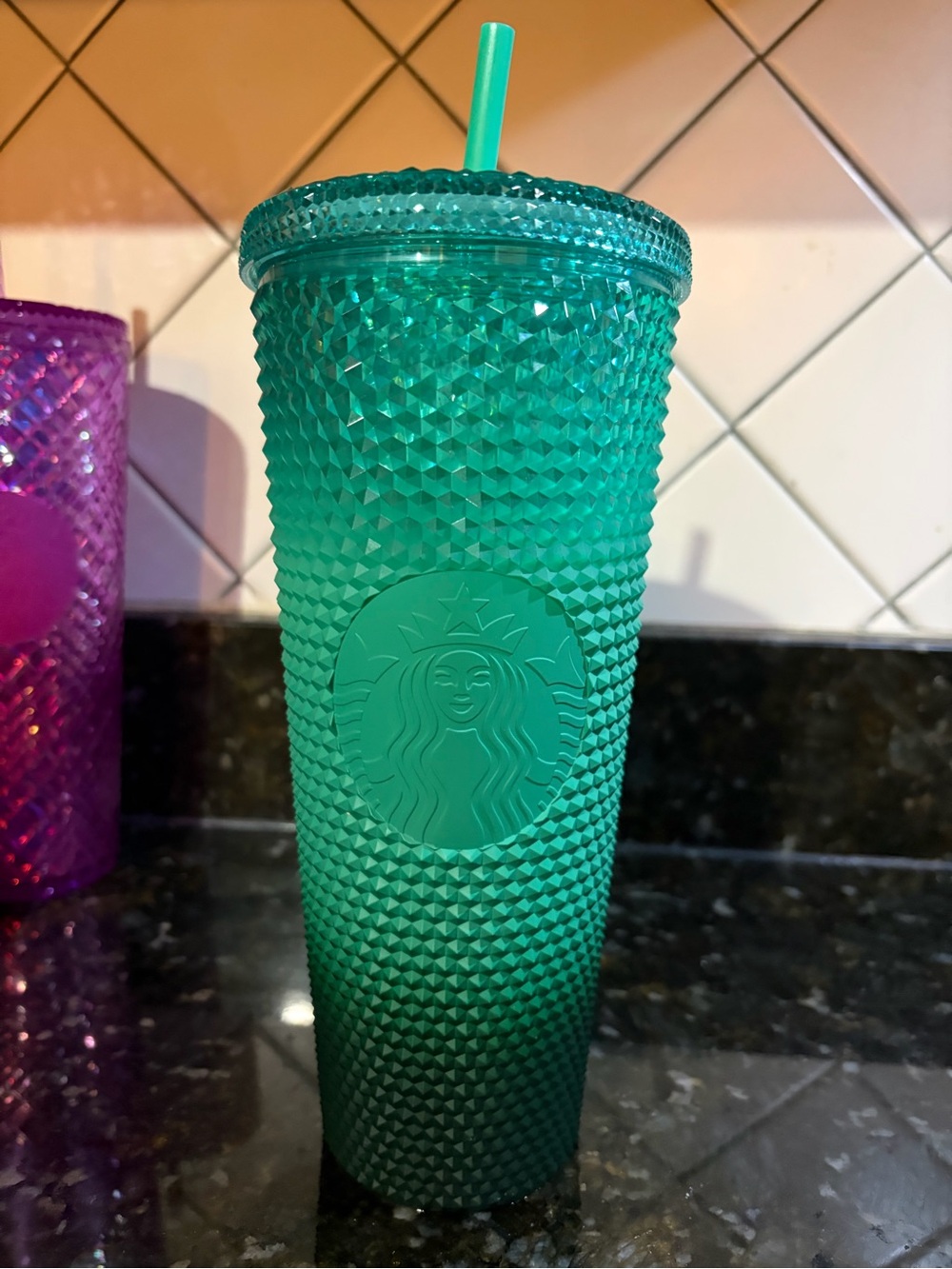 Starbucks Teal Green OMBRÉ Studded Reusable Cold Cup with Straw LIMITED EDITION